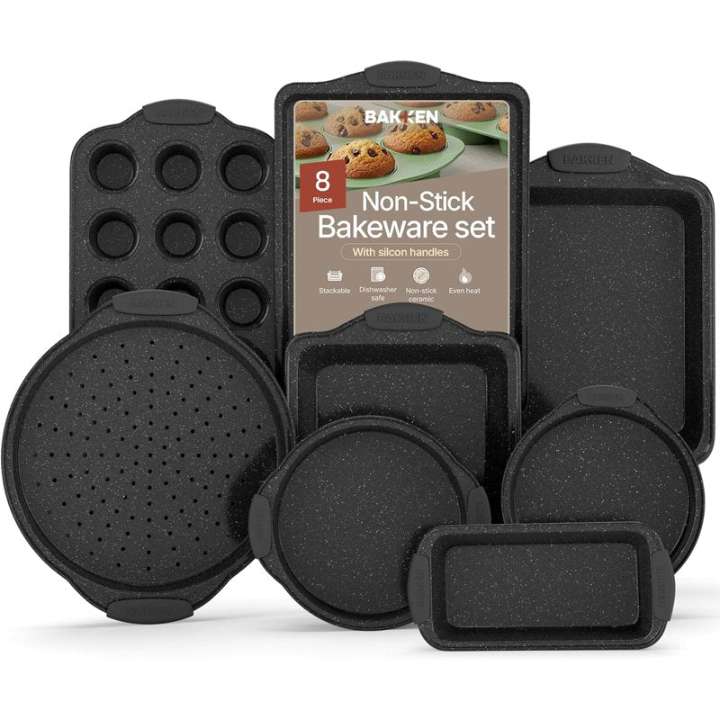 8-Piece Nonstick Baking Pans Set - Gray Marble Bakeware