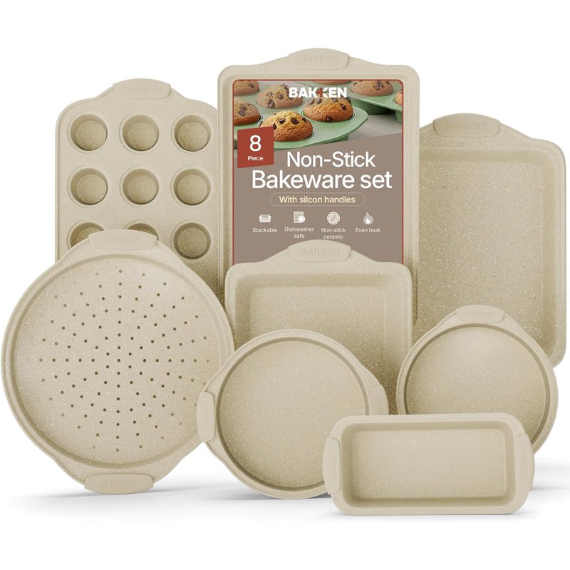 8-Piece Nonstick Carbon Steel Bakeware Set - White Marble