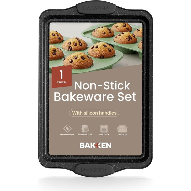 Nonstick Baking Pan - 15.15" x 10.03" Carbon Steel with Gray Marble Silicone Handles