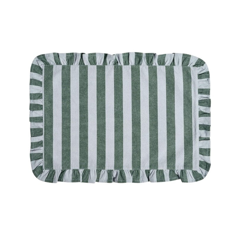 Ruffle Stripe Fabric Placemat - Cornflower Blue & Thyme Green, 20" x 14"