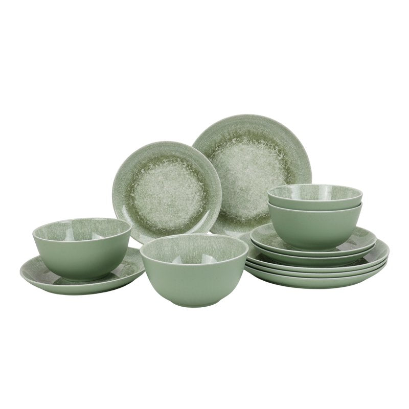 12-Piece Green Reactive Bamboo Melamine Tableware Set - Service for 4