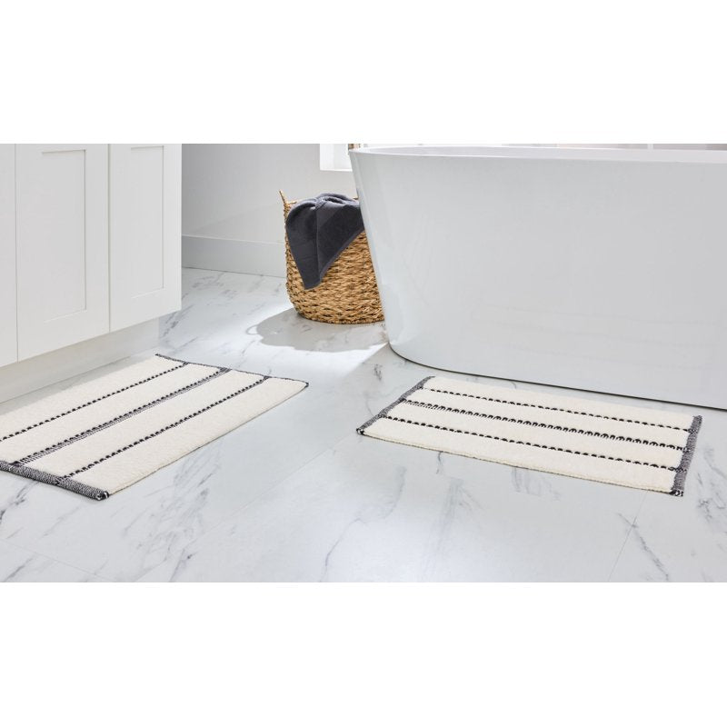 Bath Rug Set - Grey Shadow & Vanilla Dream 17 x 24 & 20 x 30 Inches Cotton, Striped Home Decor