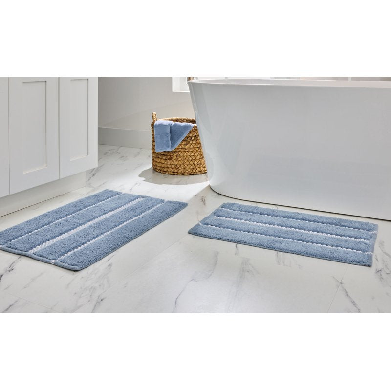 Blue Silver 2-Piece Bath Rug Set - Cotton, Anti-Slip, 17x24 & 20x30 Inches