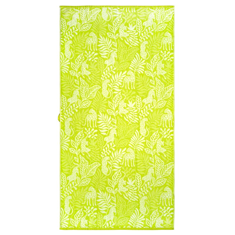 Beach Towel Set 2 Pack - Cheetah and Stripe Pattern, 72x38 Inches, Green