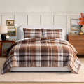 King Brown Plaid Cozy Knit Comforter Set - Plush Microfiber Bedding