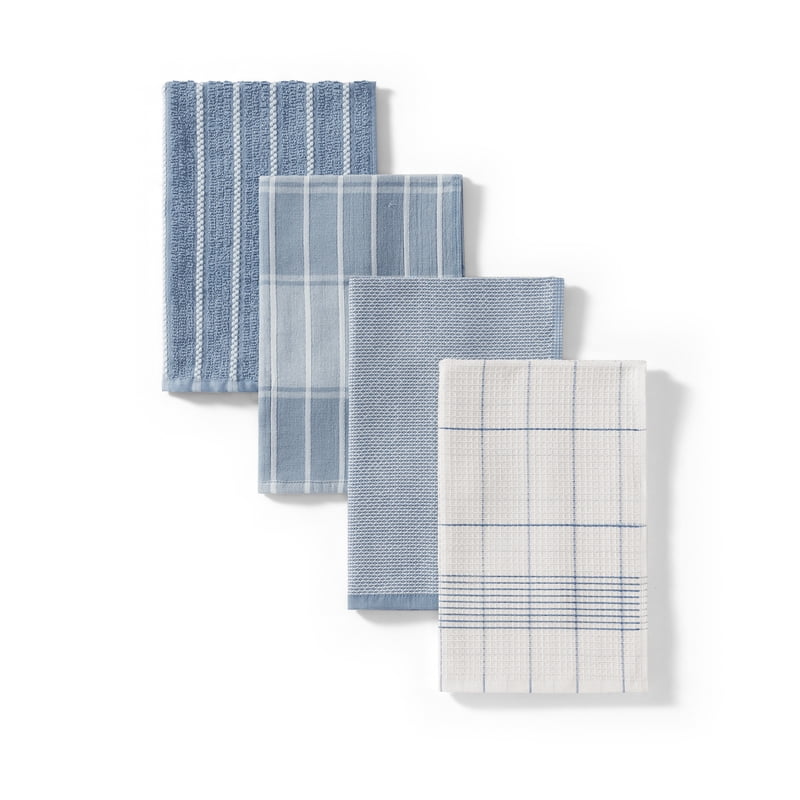 Kitchen Towel Set - Blue Silver Cotton Textured 4-Pack, 18x28 Inches