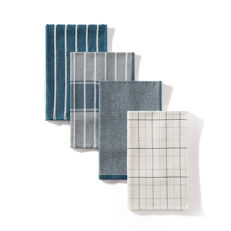 Teal Kitchen Towel Set - 4 Pack Cotton Dish & Hand Towels for Kitchen Decor