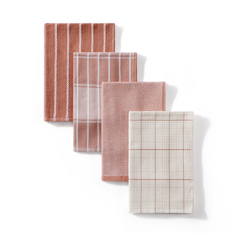 Terracotta Kitchen Towel Set - 4-Piece Absorbent Cotton Dish Towels