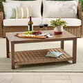 Outdoor Coffee Table with Wicker Shelf - Rectangular Design