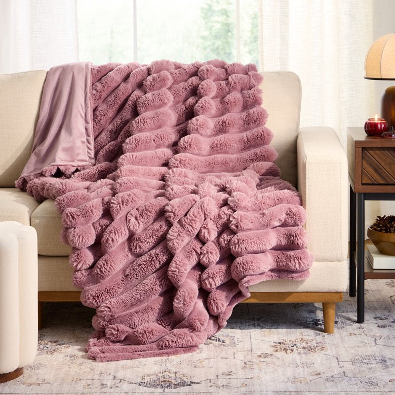 Violet Gem Channel Faux Fur Throw Blanket - Reversible Micromink Back, 50x72 Inches - Better Homes & Gardens