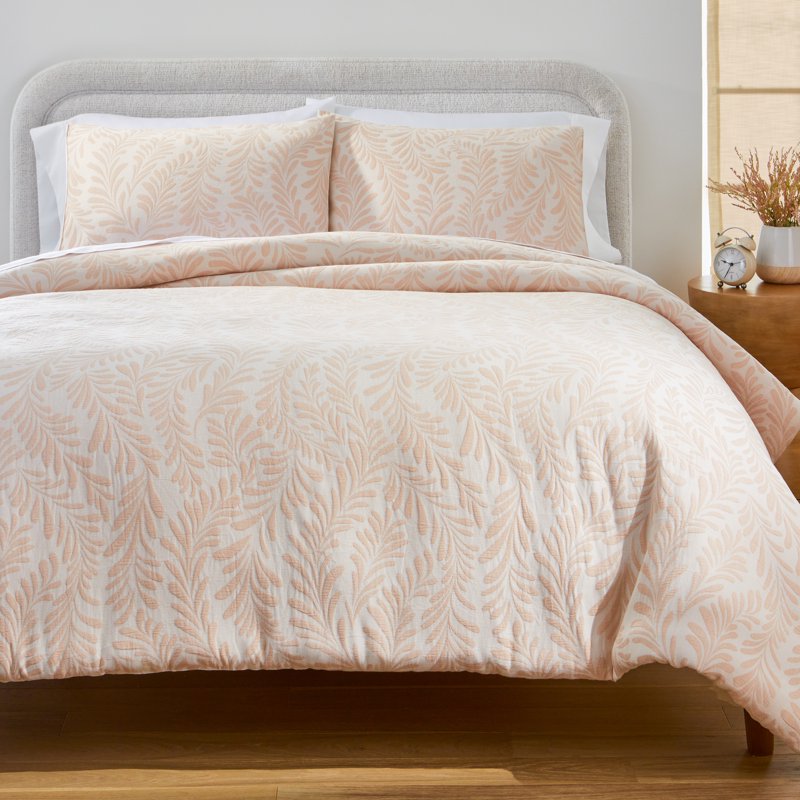 King Botanical Comforter Set with Shams - Blush 3-Piece Bedding