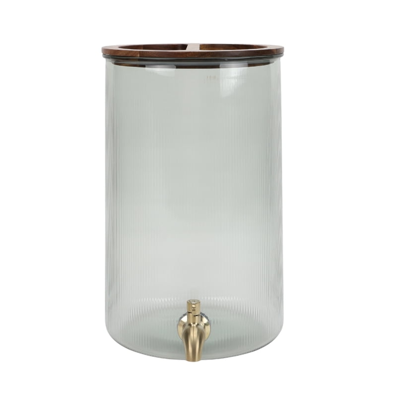 2-Gallon Green Countertop Beverage Dispenser with Acacia Wood Lid