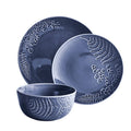 12-Piece Blue Stoneware Dinnerware Set with Botanical Detail