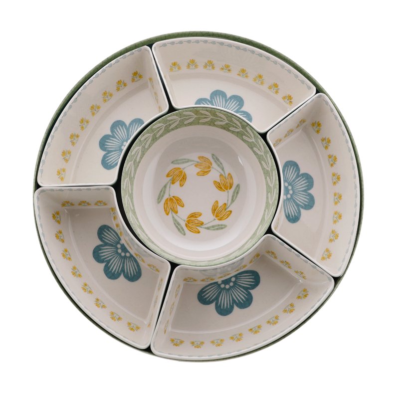 Floral Pattern Bamboo Melamine Chip & Dip Set - Flowers
