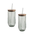 Green Ribbed Tritan Sipper Tumbler Set with Acacia Wood Lids - 2-Piece