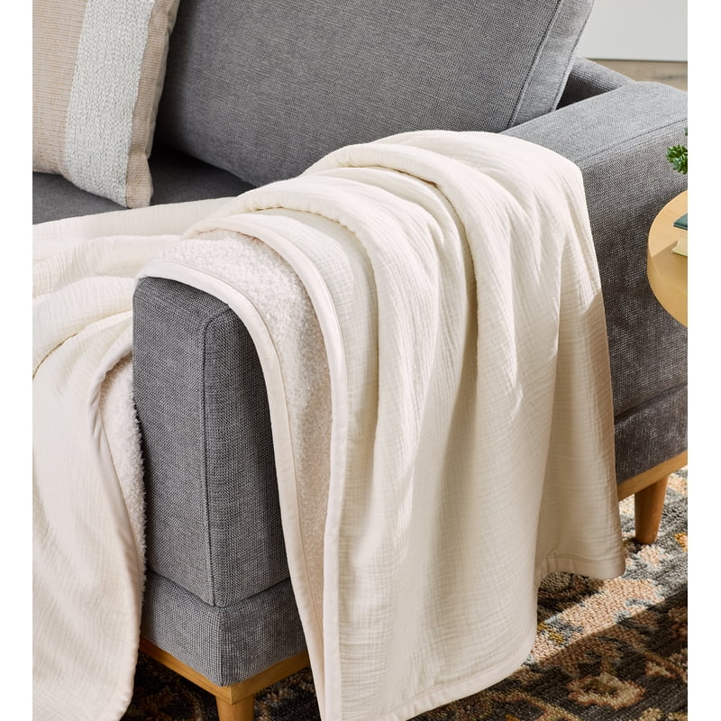 Oversized Reversible Throw Blanket - Gauze to Cozy Knit - Vanilla Dream