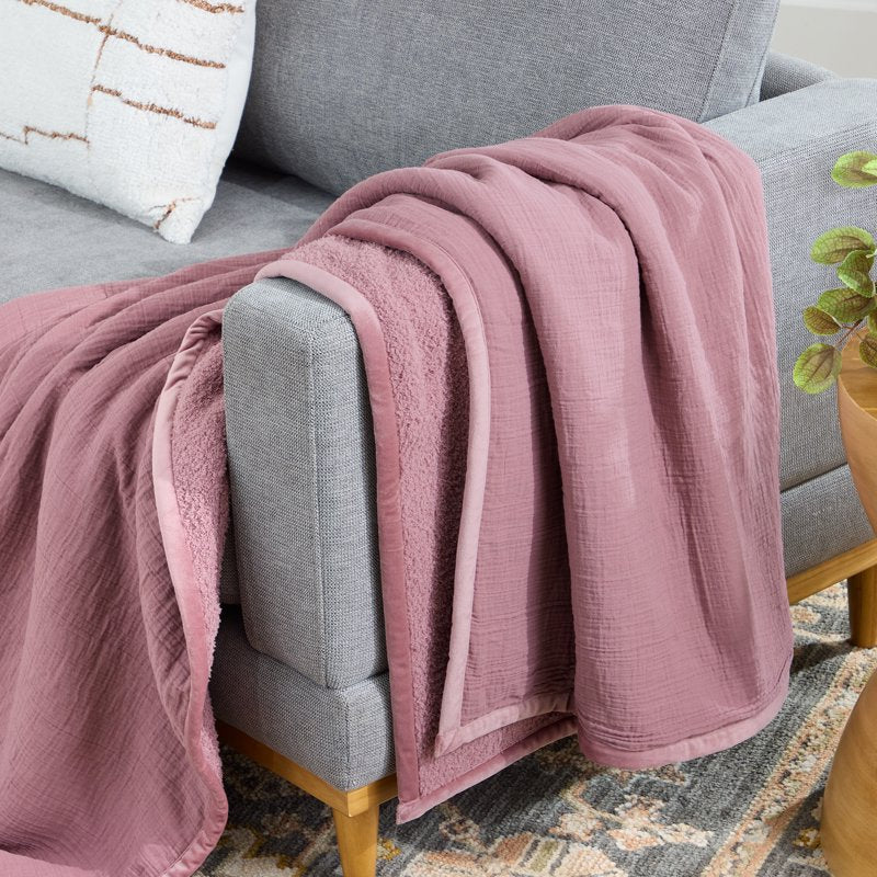 Oversized Reversible Gauze Knit Throw Blanket - Violet Gem