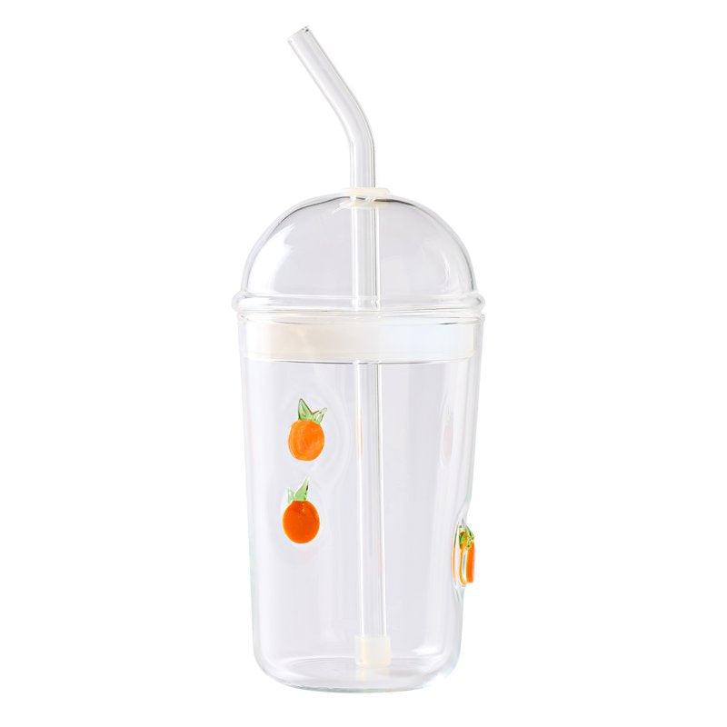 16 oz Glass Tumbler Sipper with Lid & Straw - Orange