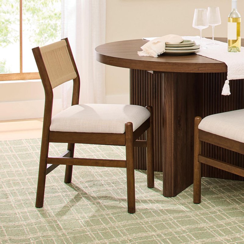 Lillian Fluted Dining Chairs Set of 2 - Walnut Finish & Cream