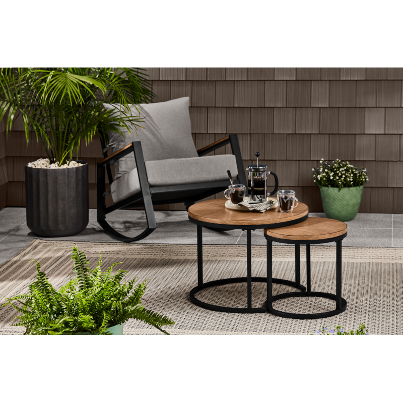 Outdoor Nesting End Tables - 2-Piece Set with Faux Wood Top