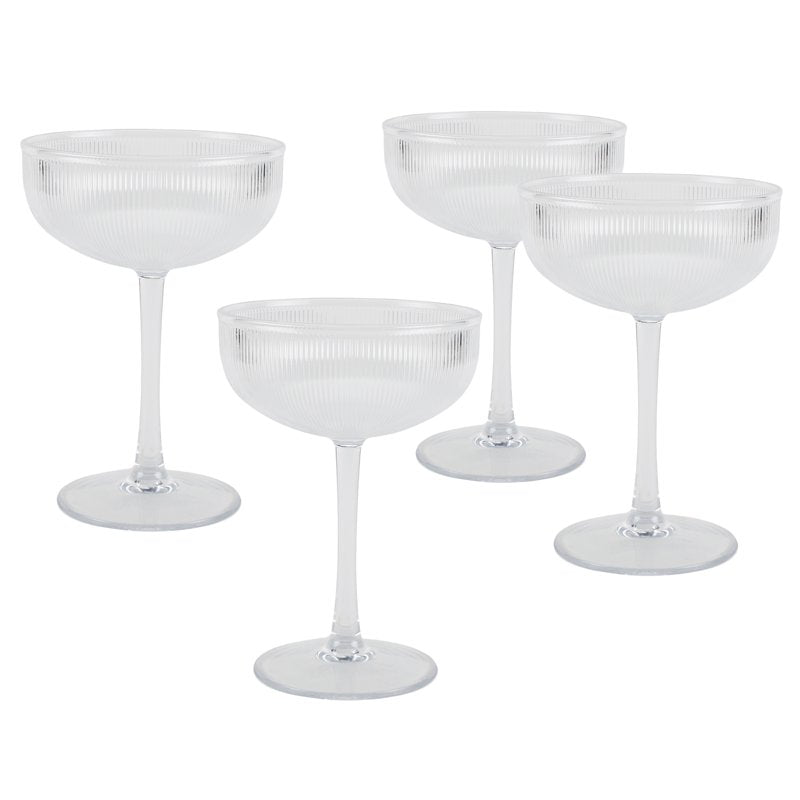 Clear Ribbed Tritan Coupe Glass Set - 4-Piece Drinkware
