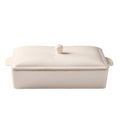 Cream Stoneware Roasting Pan with Lid - 15.5 x 9.3 Inches