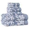 Soft Floral Towel Set - 6 Piece Blue Silver & Arctic White Bath Towels