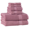 Soft Cotton Towel Set - 6 Piece Bath & Hand Towels with Popcorn Texture, Violet Gem
