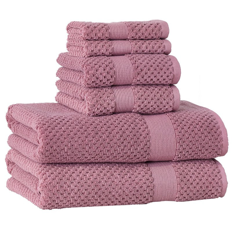 Soft Cotton Towel Set - 6 Piece Bath & Hand Towels with Popcorn Texture, Violet Gem