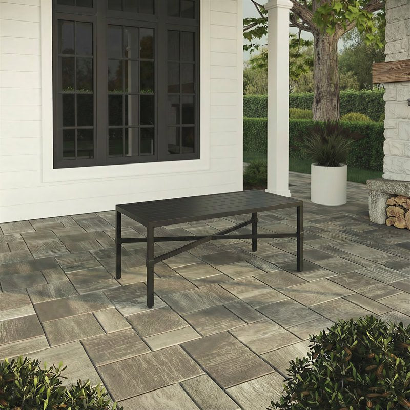 Rectangular Steel Outdoor Coffee Table with Slatted Top