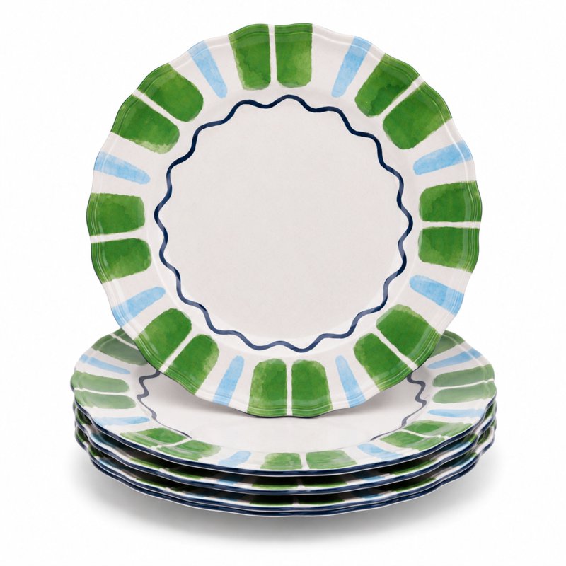 Bamboo Melamine Dinner Plate Set - 4-Piece, 11-Inch, Multi-Color