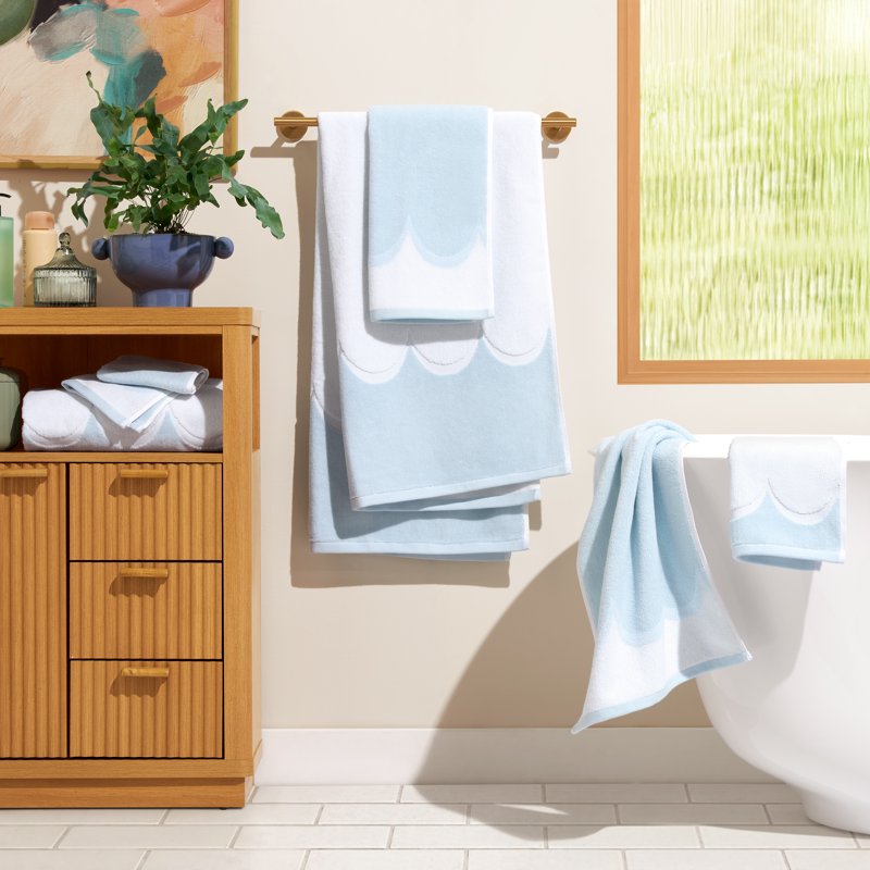 Scallop Bath Towel Set - 6-Piece Cotton Towels in Hydrangea