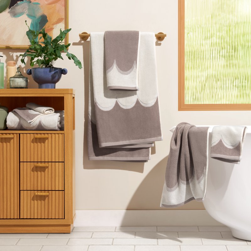 Scallop Bath Towel Set - 6-Piece 100% Cotton Bath Towels, Taupe
