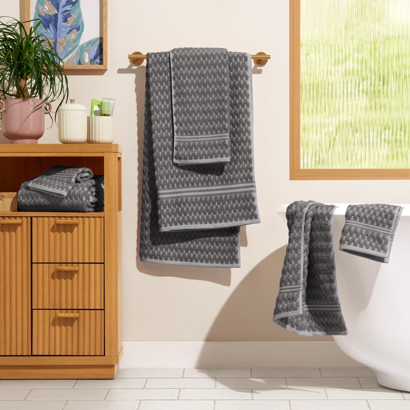 Charcoal 6-Piece Bath Towel Set - 100% Cotton, Soft & Absorbent