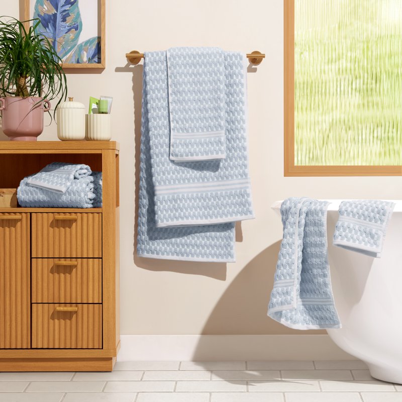 Hydrangea 6-Piece Staggered Tile Cotton Bath Towel Set - Beautiful by Drew Barrymore
