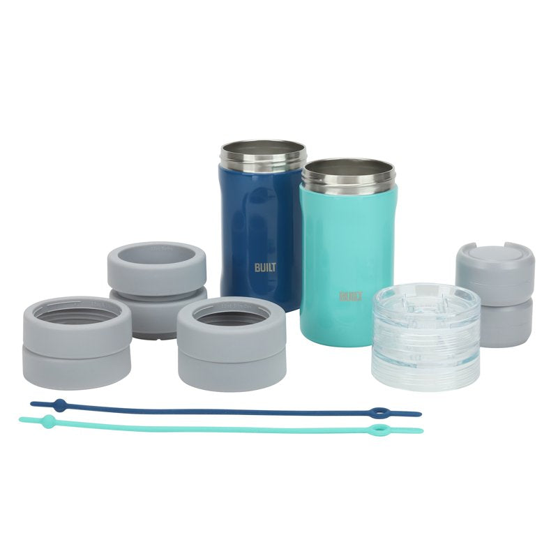 Insulated Stainless Steel Can Cooler & Drink Sleeve Set - Blue/Cockatoo