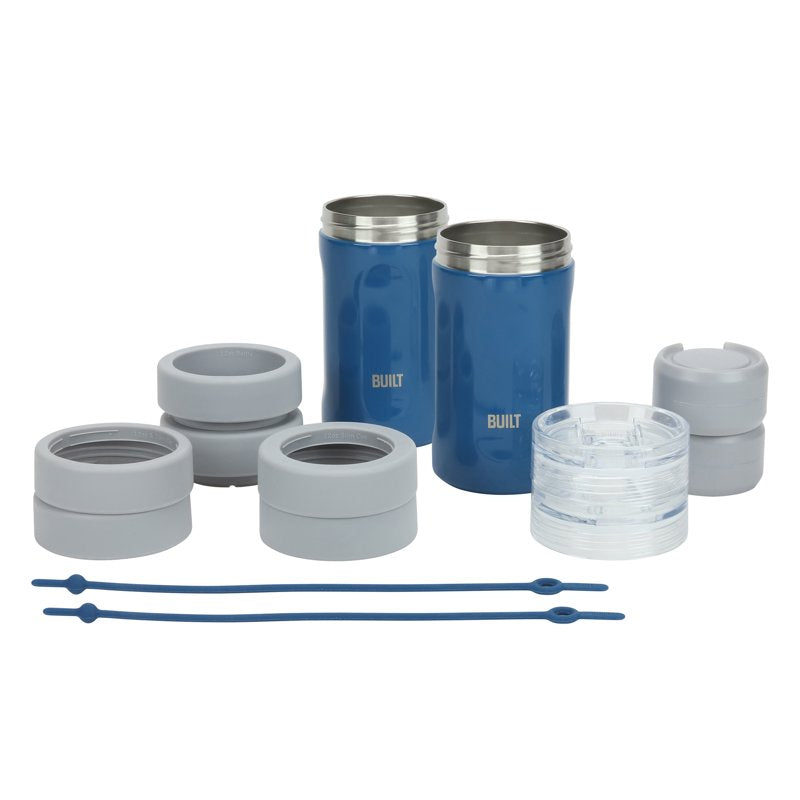 5-in-1 Insulated Stainless Steel Can Cooler Set - Blue