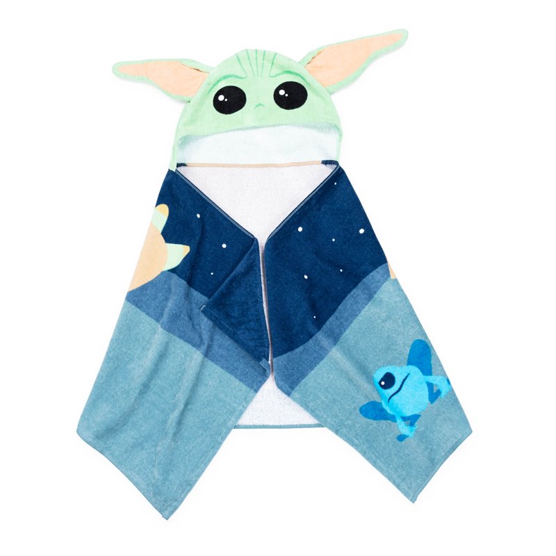 Baby Yoda Hooded Towel - Kids Cotton Bath & Beach Wrap, Blue & Green, 22x51