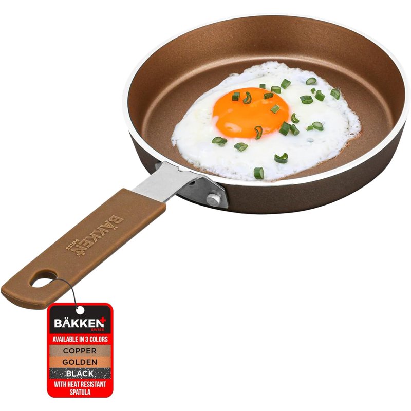 Mini Egg Pan Set – 5.5" Non-Stick Frying Pans with Spatula, Golden