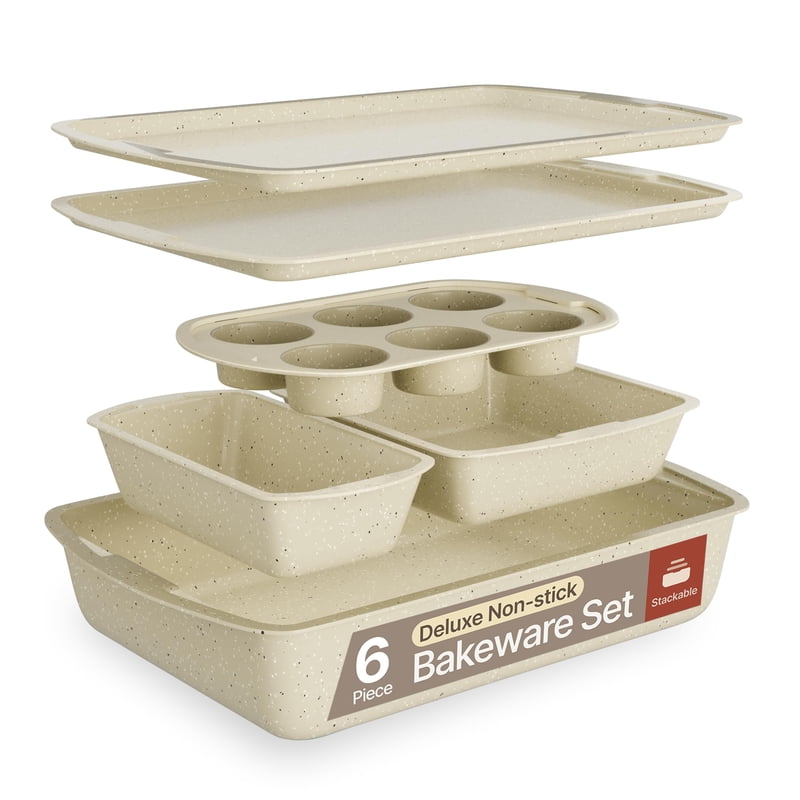 Nonstick Baking Pan Set - 6-Piece White Marble Bakeware