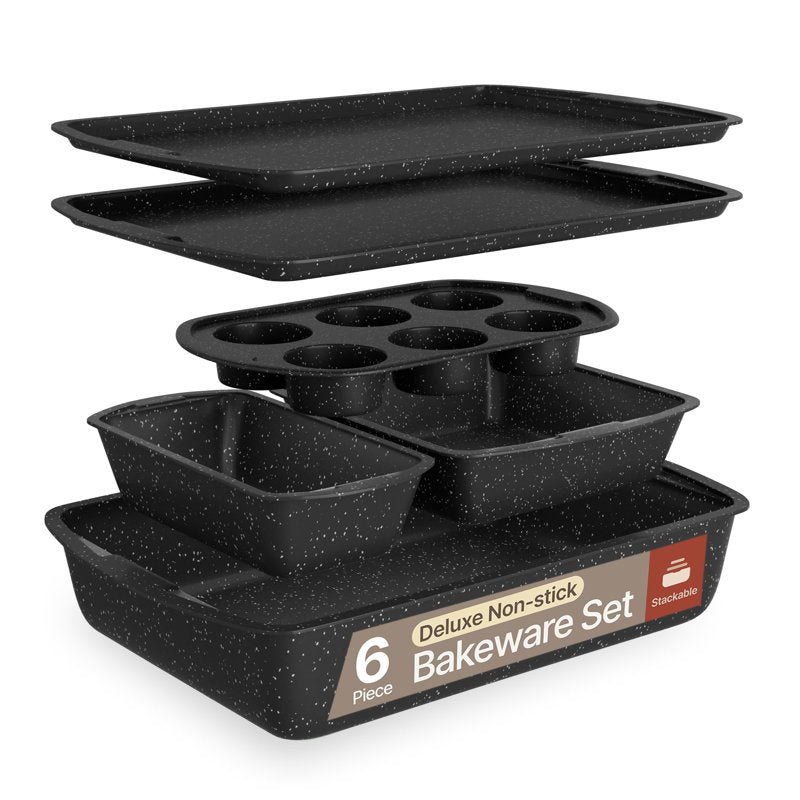 Nonstick Baking Pan Set - 6-Piece Gray Marble Bakeware