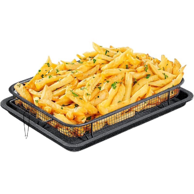 Non-Stick Crisper Tray Set - 2-Piece Gray Marble, 9.5" x 13"