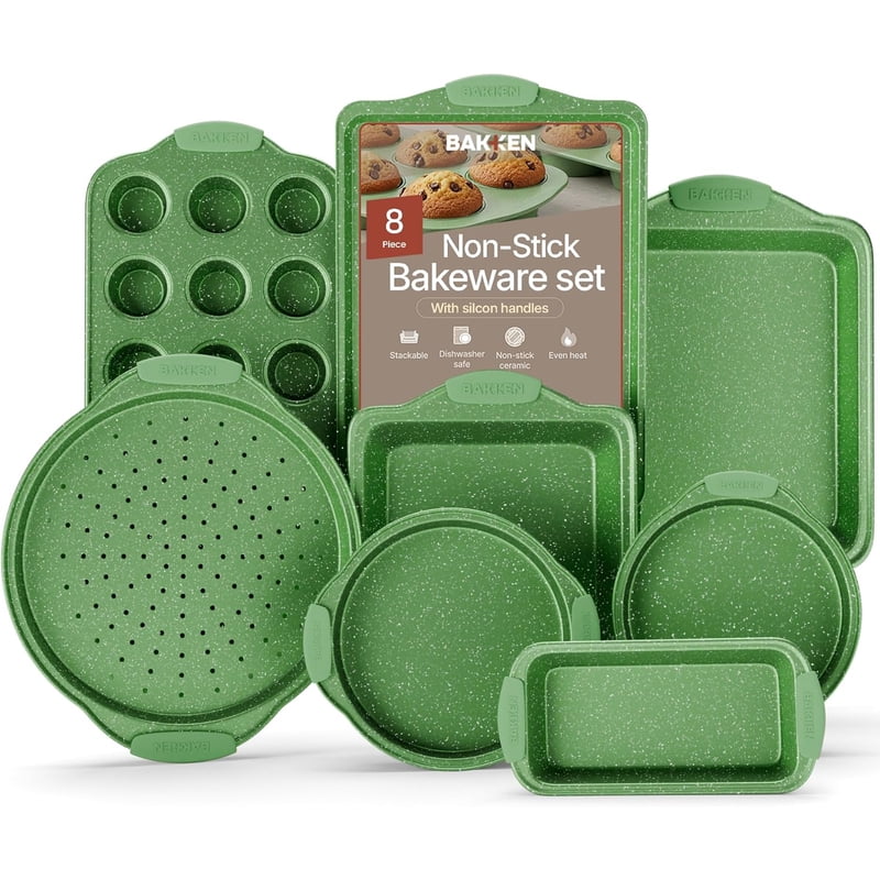 Nonstick Green Marble Baking Pan Set - 8-Piece Bakeware Set