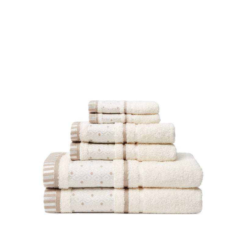 Cotton Bath Hand Towel Set - 6 Pieces, Heavyweight 600 GSM, Creme