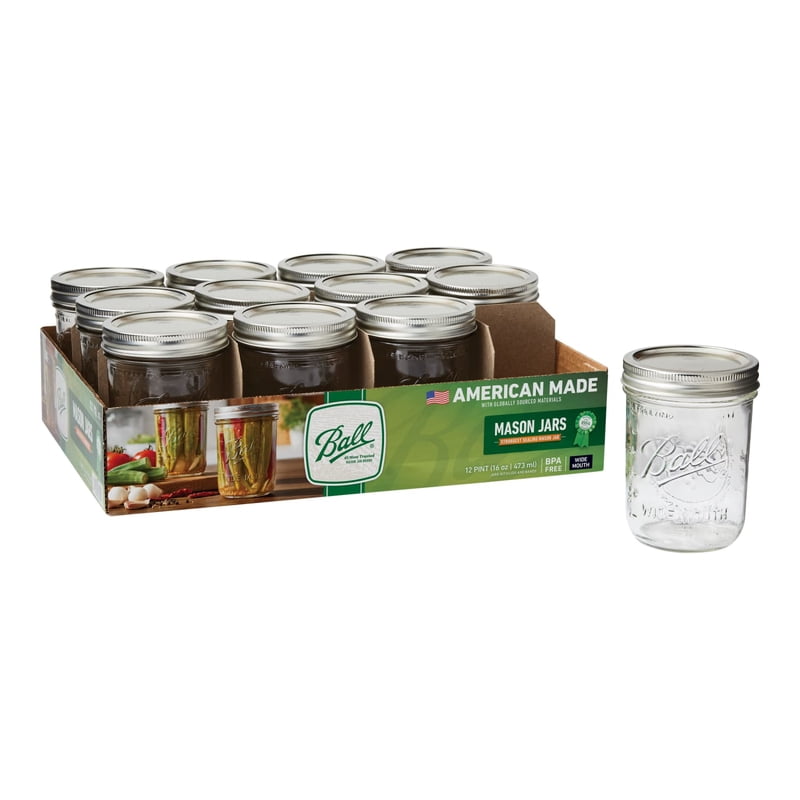 16 oz Wide Mouth Glass Mason Jars with Lids - 12 Count