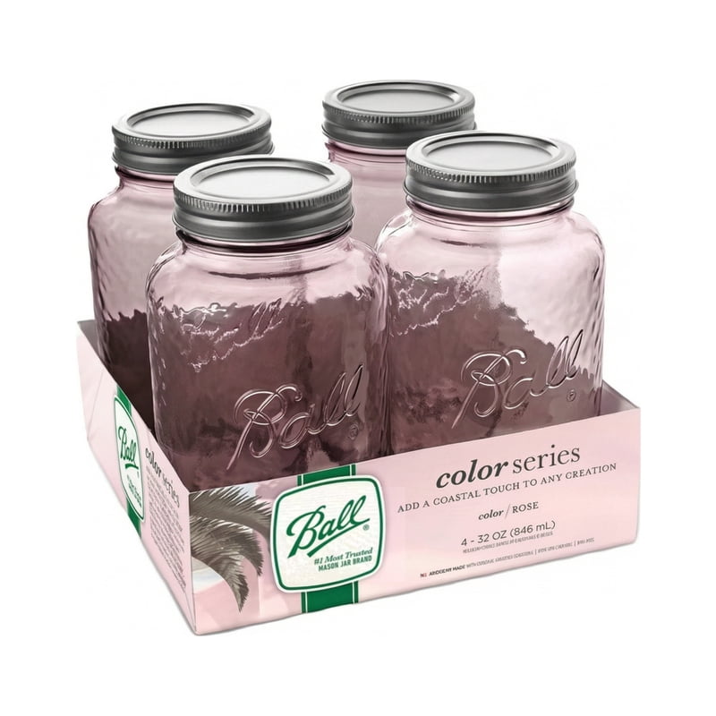 32 oz Vintage Rose Mason Jars - 4-Pack Quart Canning Jars