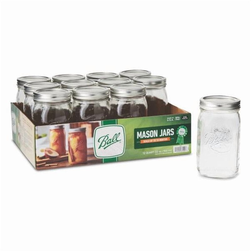 32 oz Wide Mouth Glass Mason Jars with Lids - 12 Count