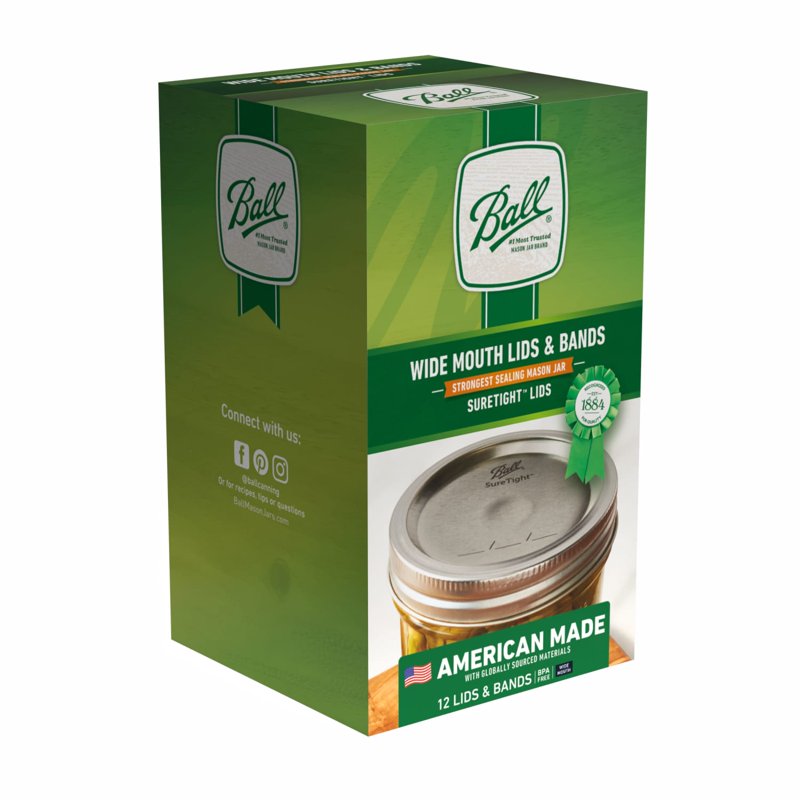Wide Mouth Mason Jar Lids with Bands - 12 Count, BPA Free