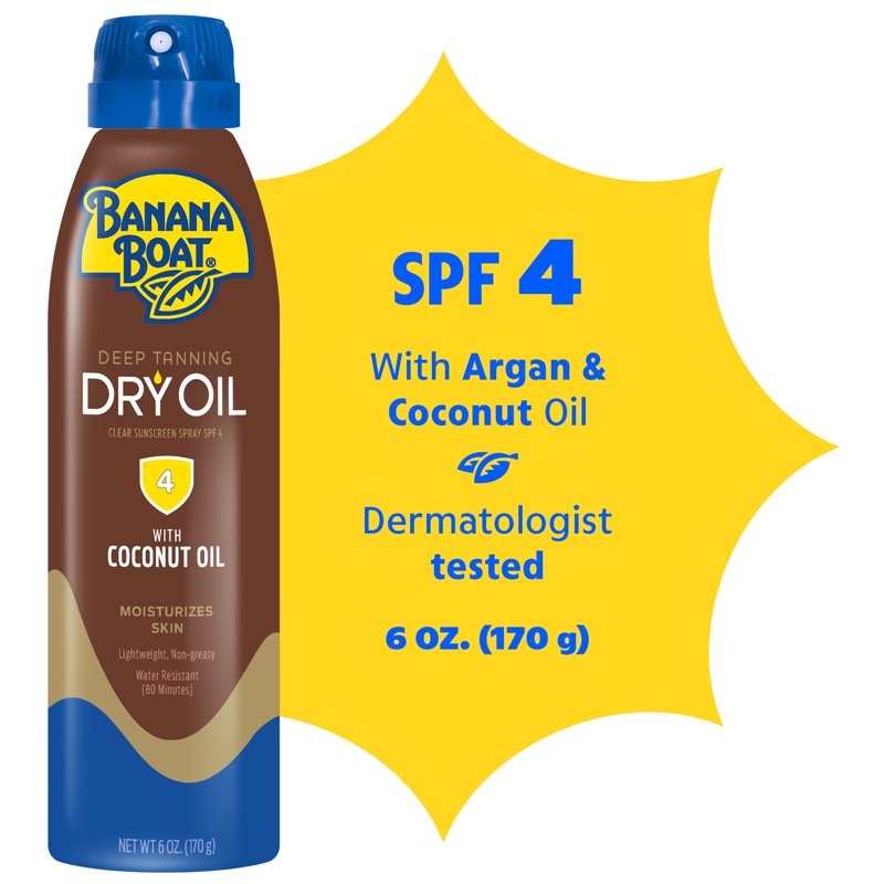Deep Tanning Oil Spray SPF 4 - Clear Dry Sunscreen, 6 oz