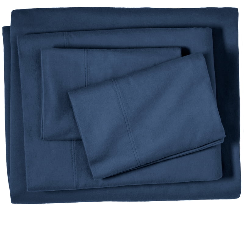 Deep Pocket Cotton Flannel Sheet Set - Full Size Dark Blue with 2 Bonus Pillowcases